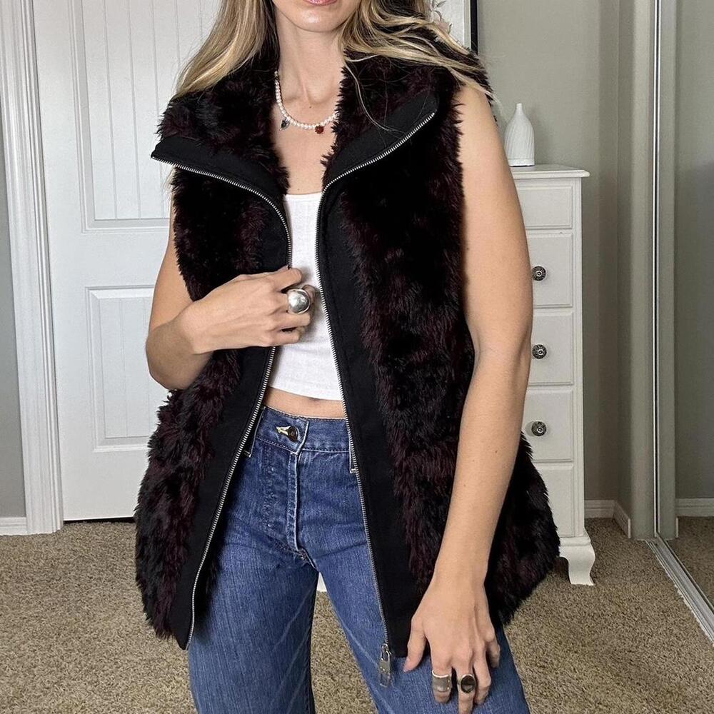 Miss Sixty Women's Black and Burgundy Gilet